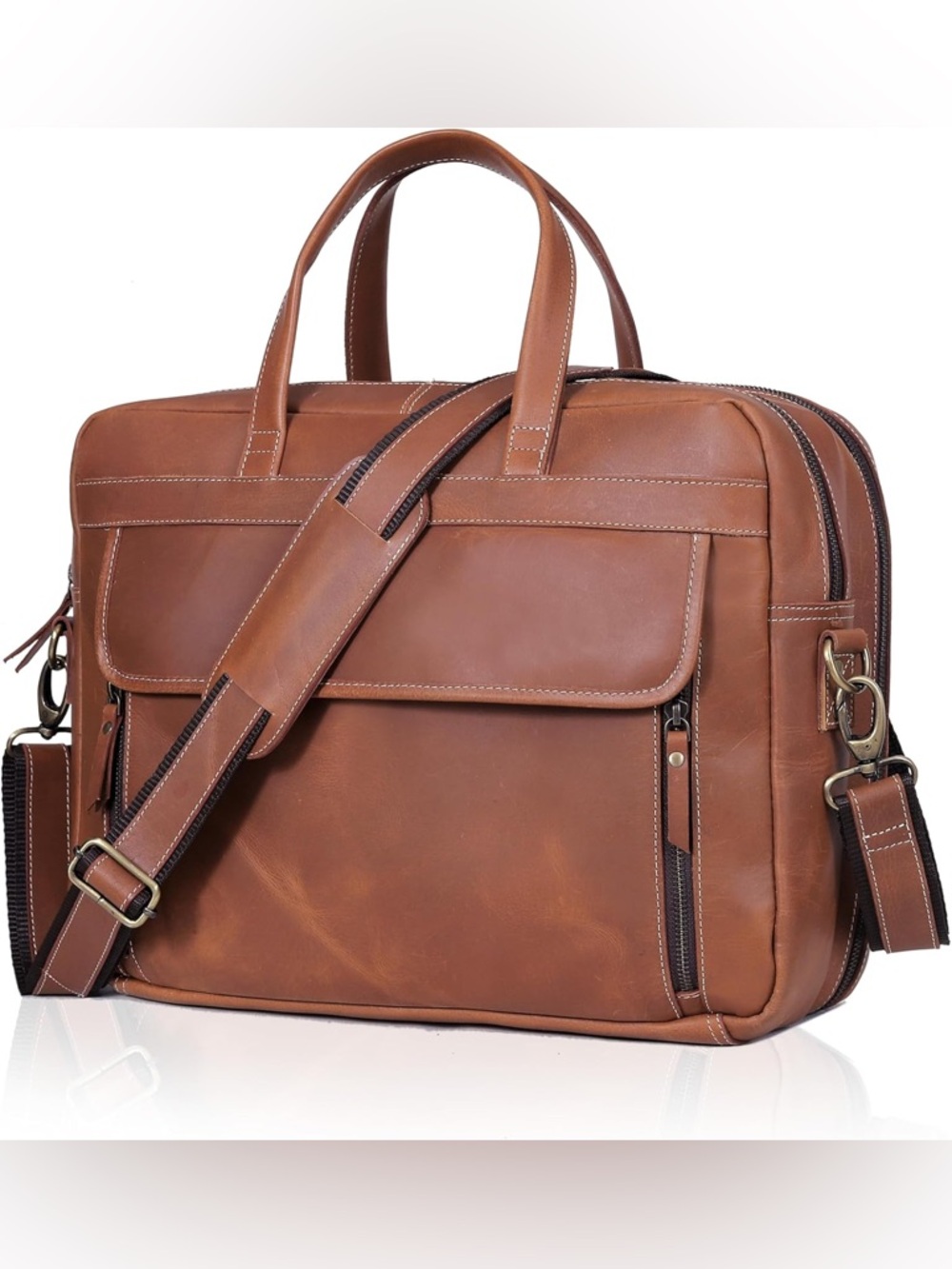 (NEW) Italian Full Grain Leather 18” Briefcase / Work Bag / Travel / Laptop Bag